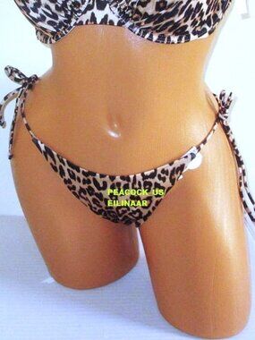 Victoria Secret Swim Side Tie Cheeky Bottom SIZE SMALL Leopard Black Tan nwt